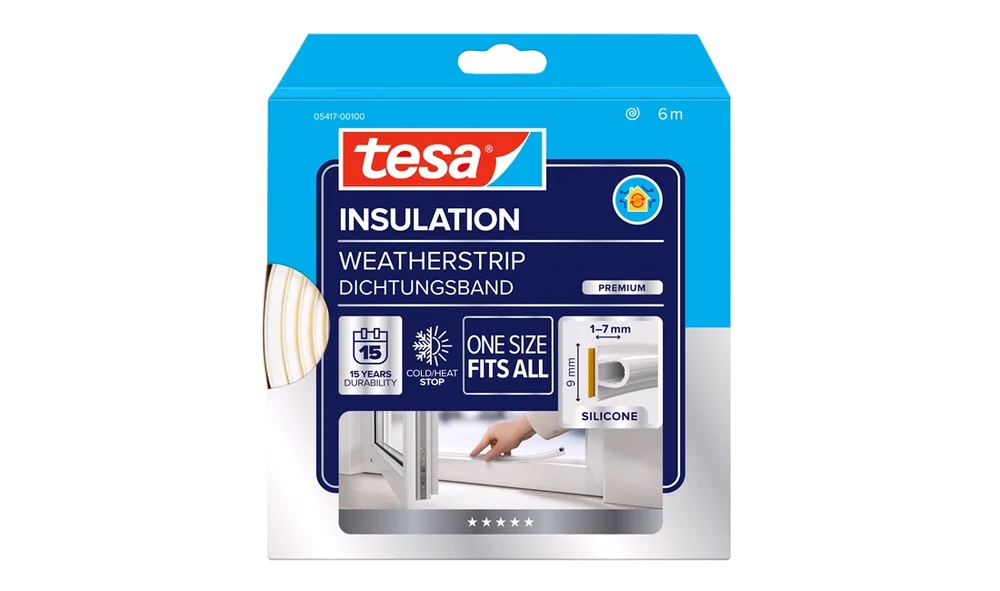 TESA, Tetningslist, hvit, 9mm x 6mtr v:2359368 TESA, Tetningslist, hvit, 9mm x 6mtr v:2359368