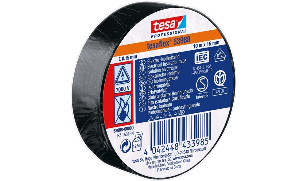 TESA Isoleringstape Sort 10m x 15 mm v:647498 TESA Isoleringstape Sort 10m x 15 mm v:647498