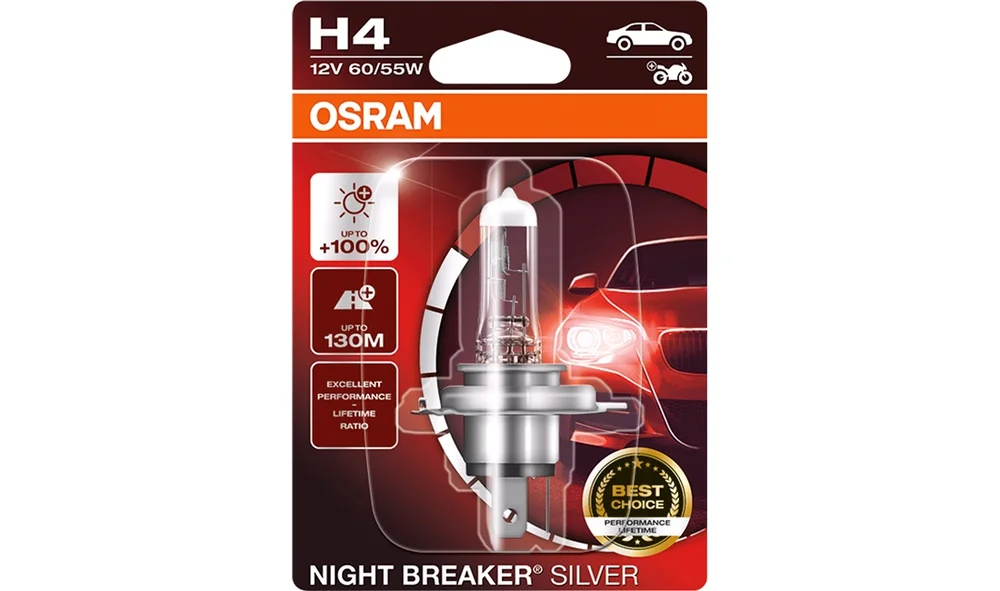 NightBreaker pære Silver +100 H4 v:2101437 NightBreaker pære Silver +100 H4 v:2101437